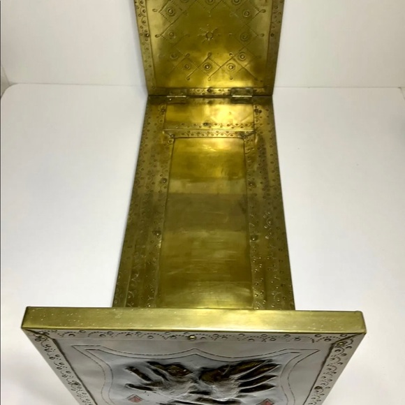 Antique Very Rare Folding Embossing Metallic Brass Book Ends and Shelf - Picture 6 of 12